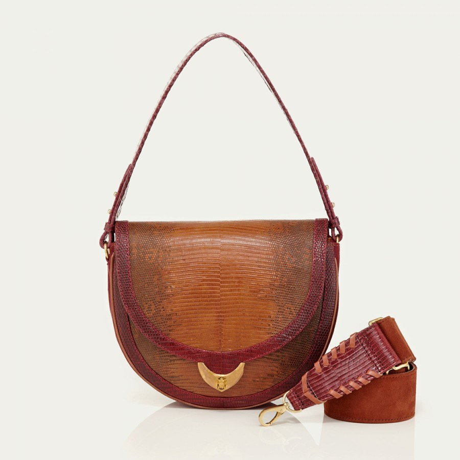 Bags Claris Virot  | Big Victoria Bag Moka And Burgundy Lizard